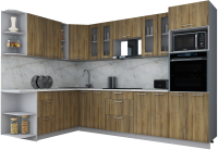 Кухонный гарнитур Интерлиния Мила Gloss 1.88x3.0 левая (дуб вотан/дуб вотан/травертин серый) - 