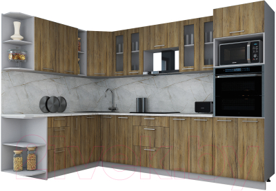 Готовая кухня Интерлиния Мила Gloss 1.88x3.0 левая (дуб вотан/дуб вотан/травертин серый)