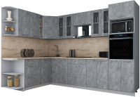 Кухонный гарнитур Интерлиния Мила Gloss 1.88x3.0 левая (керамика/керамика/травертин серый) - 
