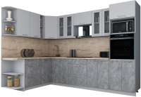 Кухонный гарнитур Интерлиния Мила Gloss 1.88x3.0 левая (пепел софт/керамика/травертин серый) - 