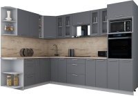 Кухонный гарнитур Интерлиния Мила Gloss 1.88x3.0 левая (серый софт/серый софт/травертин серый) - 