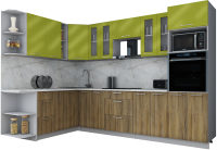 Кухонный гарнитур Интерлиния Мила Gloss 1.88x3.0 левая (яблоко глянец/дуб вотан/травертин серый) - 