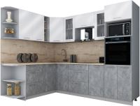 Готовая кухня Интерлиния Мила Gloss 1.88x2.6 левая (белый глянец/керамика/травертин серый) - 