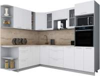 Кухонный гарнитур Интерлиния Мила Gloss 1.88x2.6 левая (белый софт/белый софт/травертин серый) - 
