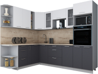 Кухонный гарнитур Интерлиния Мила Gloss 1.88x2.6 левая (белый софт/графит софт/травертин серый) - 