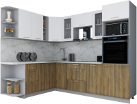 Кухонный гарнитур Интерлиния Мила Gloss 1.88x2.6 левая (белый софт/дуб вотан/травертин серый) - 