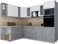 Кухонный гарнитур Интерлиния Мила Gloss 1.88x2.6 левая (белый софт/керамика/травертин серый) - 