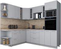 Кухонный гарнитур Интерлиния Мила Gloss 1.88x2.4 левая (пепел софт/пепел софт/травертин серый) - 