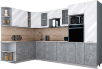 Кухонный гарнитур Интерлиния Мила Gloss 1.88x3.2 левая (белый глянец/керамика/травертин серый) - 