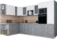 Кухонный гарнитур Интерлиния Мила Gloss 1.88x3.2 левая (белый софт/керамика/травертин серый) - 