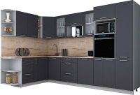 Кухонный гарнитур Интерлиния Мила Gloss 1.88x3.2 левая (графит софт/графит софт/травертин серый) - 