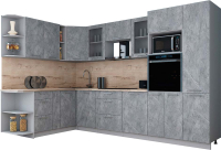 Кухонный гарнитур Интерлиния Мила Gloss 1.88x3.2 левая (керамика/керамика/травертин серый) - 