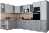Кухонный гарнитур Интерлиния Мила Gloss 1.88x3.2 левая (пепел софт/керамика/травертин серый) - 
