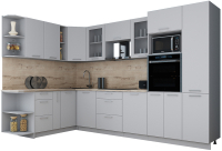 Кухонный гарнитур Интерлиния Мила Gloss 1.88x3.2 левая (пепел софт/пепел софт/травертин серый) - 