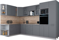 Кухонный гарнитур Интерлиния Мила Gloss 1.88x3.2 левая (серый софт/серый софт/травертин серый) - 