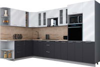 Кухонный гарнитур Интерлиния Мила Gloss 1.88x3.4 левая (белый глянец/графит софт/травертин серый) - 