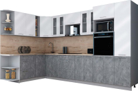 Кухонный гарнитур Интерлиния Мила Gloss 1.88x3.4 левая (белый глянец/керамика/травертин серый) - 