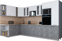 Кухонный гарнитур Интерлиния Мила Gloss 1.88x3.4 левая (белый софт/керамика/травертин серый) - 