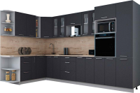 Кухонный гарнитур Интерлиния Мила Gloss 1.88x3.4 левая (графит софт/графит софт/травертин серый) - 