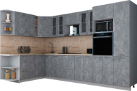 Кухонный гарнитур Интерлиния Мила Gloss 1.88x3.4 левая (керамика/керамика/травертин серый) - 