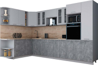 Кухонный гарнитур Интерлиния Мила Gloss 1.88x3.4 левая (пепел софт/керамика/травертин серый) - 