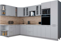 Кухонный гарнитур Интерлиния Мила Gloss 1.88x3.4 левая (пепел софт/пепел софт/травертин серый) - 