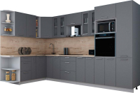 Кухонный гарнитур Интерлиния Мила Gloss 1.88x3.4 левая (серый софт/серый софт/травертин серый) - 
