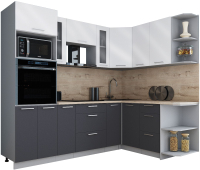 Кухонный гарнитур Интерлиния Мила Gloss 1.68x2.4 правая (белый глянец/графит софт/травертин серый) - 