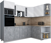 Кухонный гарнитур Интерлиния Мила Gloss 1.68x2.4 правая (белый глянец/керамика/травертин серый) - 