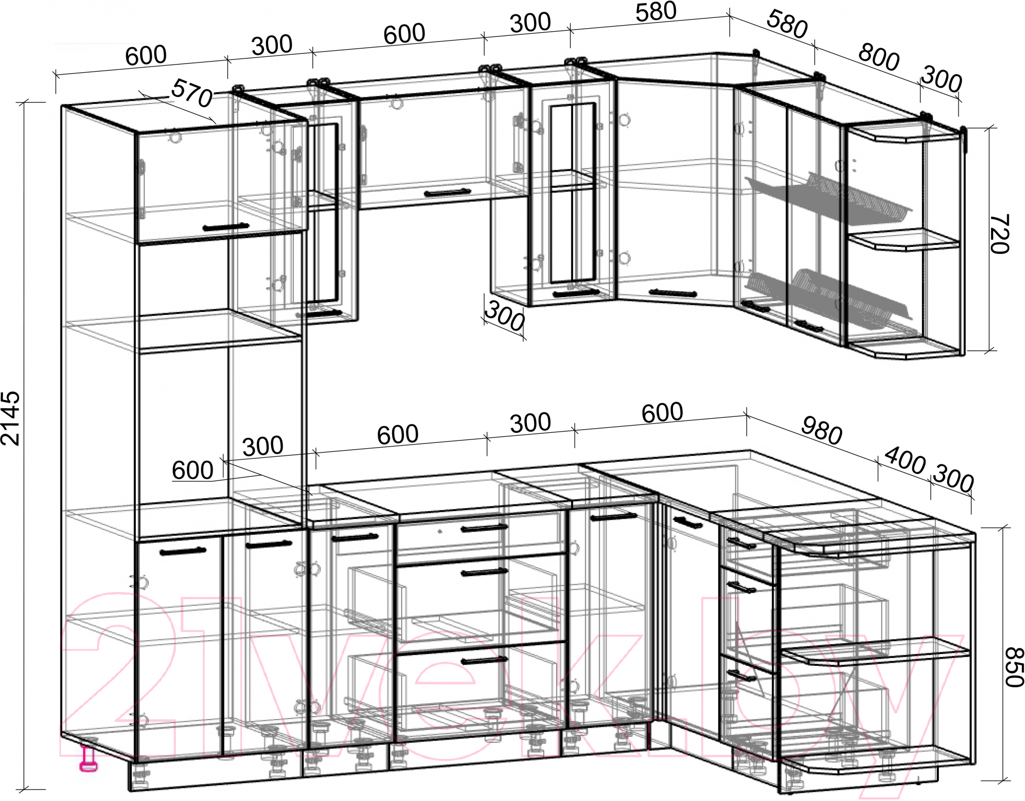 Готовая кухня Интерлиния Мила Gloss 1.68x2.4 правая