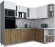 Готовая кухня Интерлиния Мила Gloss 1.68x2.4 правая (белый софт/дуб вотан/травертин серый) - 