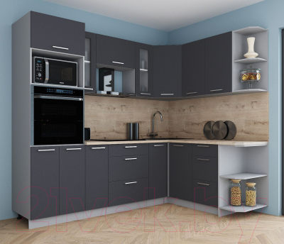 Готовая кухня Интерлиния Мила Gloss 1.68x2.4 правая (графит софт/графит софт/травертин серый)