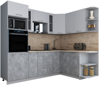 Кухонный гарнитур Интерлиния Мила Gloss 1.68x2.4 правая (пепел софт/керамика/травертин серый) - 