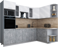Кухонный гарнитур Интерлиния Мила Gloss 1.68x2.6 правая (белый глянец/керамика/травертин серый) - 