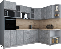 Кухонный гарнитур Интерлиния Мила Gloss 1.68x2.6 правая (керамика/керамика/травертин серый) - 