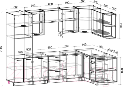 Кухонный гарнитур Интерлиния Мила Gloss 1.68x2.8 правая (графит софт/графит софт/травертин серый)