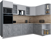 Кухонный гарнитур Интерлиния Мила Gloss 1.68x2.8 правая (пепел софт/керамика/травертин серый) - 