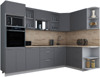 Кухонный гарнитур Интерлиния Мила Gloss 1.68x2.8 правая (серый софт/серый софт/травертин серый) - 