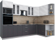 Кухонный гарнитур Интерлиния Мила Gloss 1.68x3.0 правая (белый глянец/графит софт/травертин серый) - 