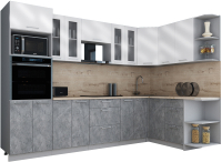 Кухонный гарнитур Интерлиния Мила Gloss 1.68x3.0 правая (белый глянец/керамика/травертин серый) - 