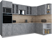 Кухонный гарнитур Интерлиния Мила Gloss 1.68x3.0 правая (керамика/керамика/травертин серый) - 