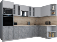 Кухонный гарнитур Интерлиния Мила Gloss 1.68x3.0 правая (пепел софт/керамика/травертин серый) - 