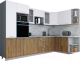 Кухонный гарнитур Интерлиния Мила Gloss 1.68x3.2 правая (белый софт/дуб вотан/травертин серый) - 