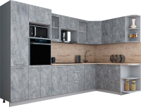 Кухонный гарнитур Интерлиния Мила Gloss 1.68x3.2 правая (керамика/керамика/травертин серый) - 