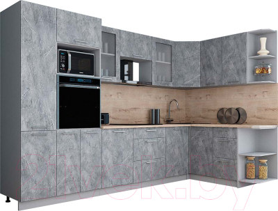 Готовая кухня Интерлиния Мила Gloss 1.68x3.2 правая (керамика/керамика/травертин серый)