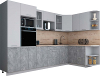 Кухонный гарнитур Интерлиния Мила Gloss 1.68x3.2 правая (пепел софт/керамика/травертин серый) - 