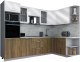 Готовая кухня Интерлиния Мила Gloss 1.68x2.8 правая (белый глянец/дуб вотан/травертин серый) - 