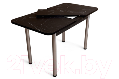 Обеденный стол СВД Юнио 120-150x75 / 053.П20.Х (мрамор неро маркина/хром)