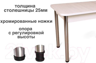 Обеденный стол СВД Юнио 100x60 / 003.П21.Х (снежный ясень/хром)