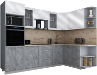 Кухонный гарнитур Интерлиния Мила Gloss 1.68x2.8 правая (белый глянец/керамика/травертин серый) - 